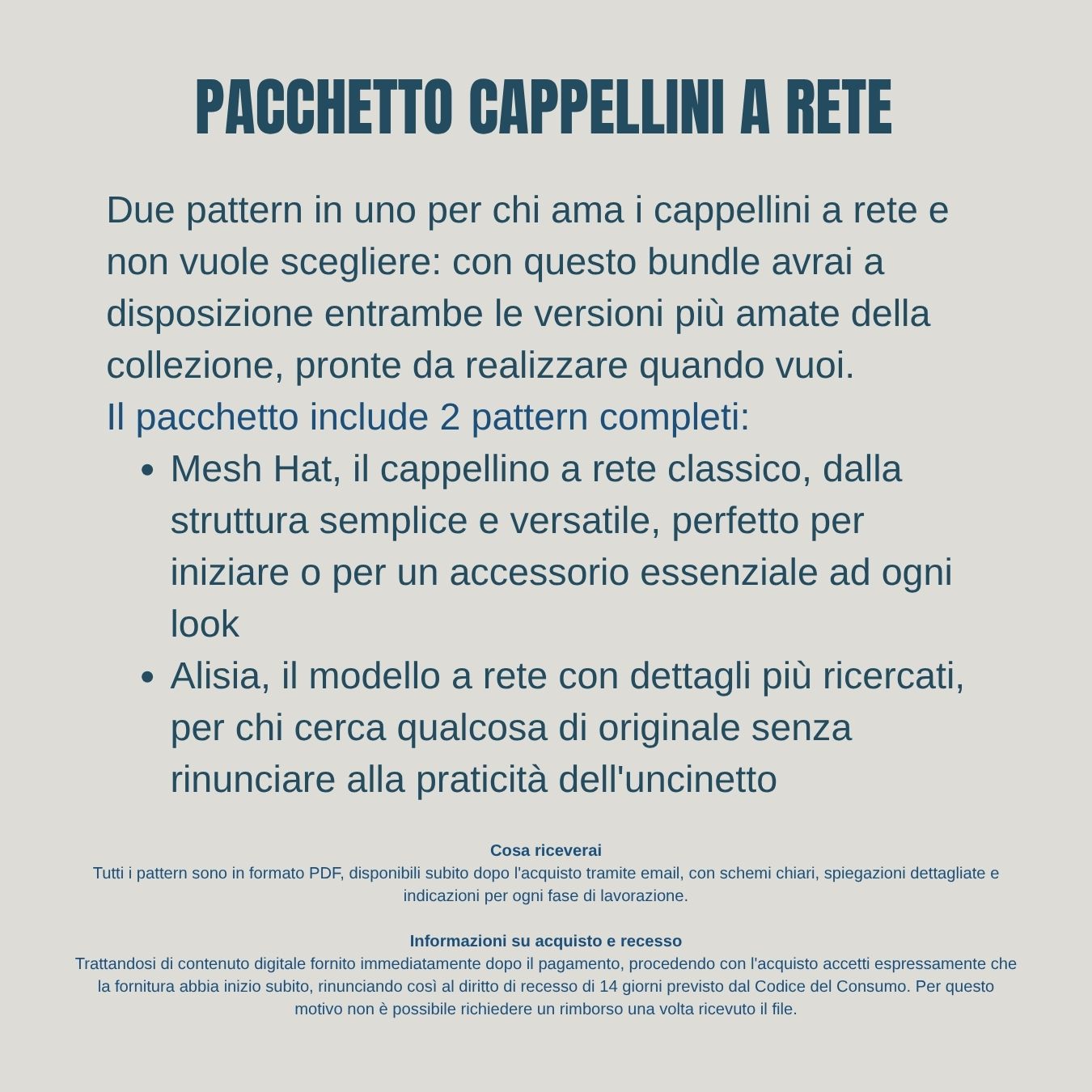 Pacchetto di schemi: cappellino a rete classico + cappellino modello alisia