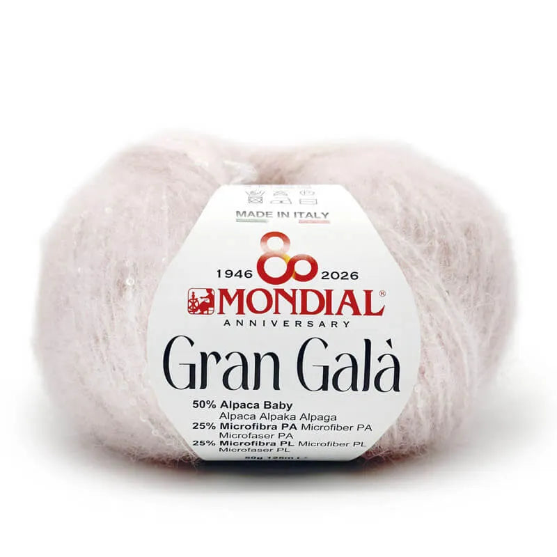Gran Galà | Mondial | Filato con paillettes | 50% alpaca baby 25% microfibra PA 25% microfibra PL | 50gx125m