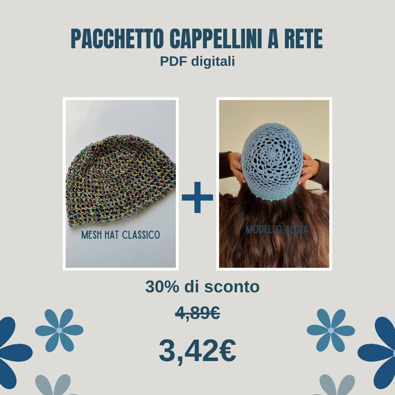 Pacchetto di schemi: cappellino a rete classico + cappellino modello alisia