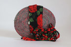 Fettuccia in pizza lycra top quality | Fantasia rose rosse con foglie e base nera