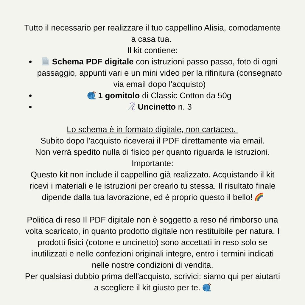 Kit Cappellino a rete | Modello Alisia | Materiale + Schema